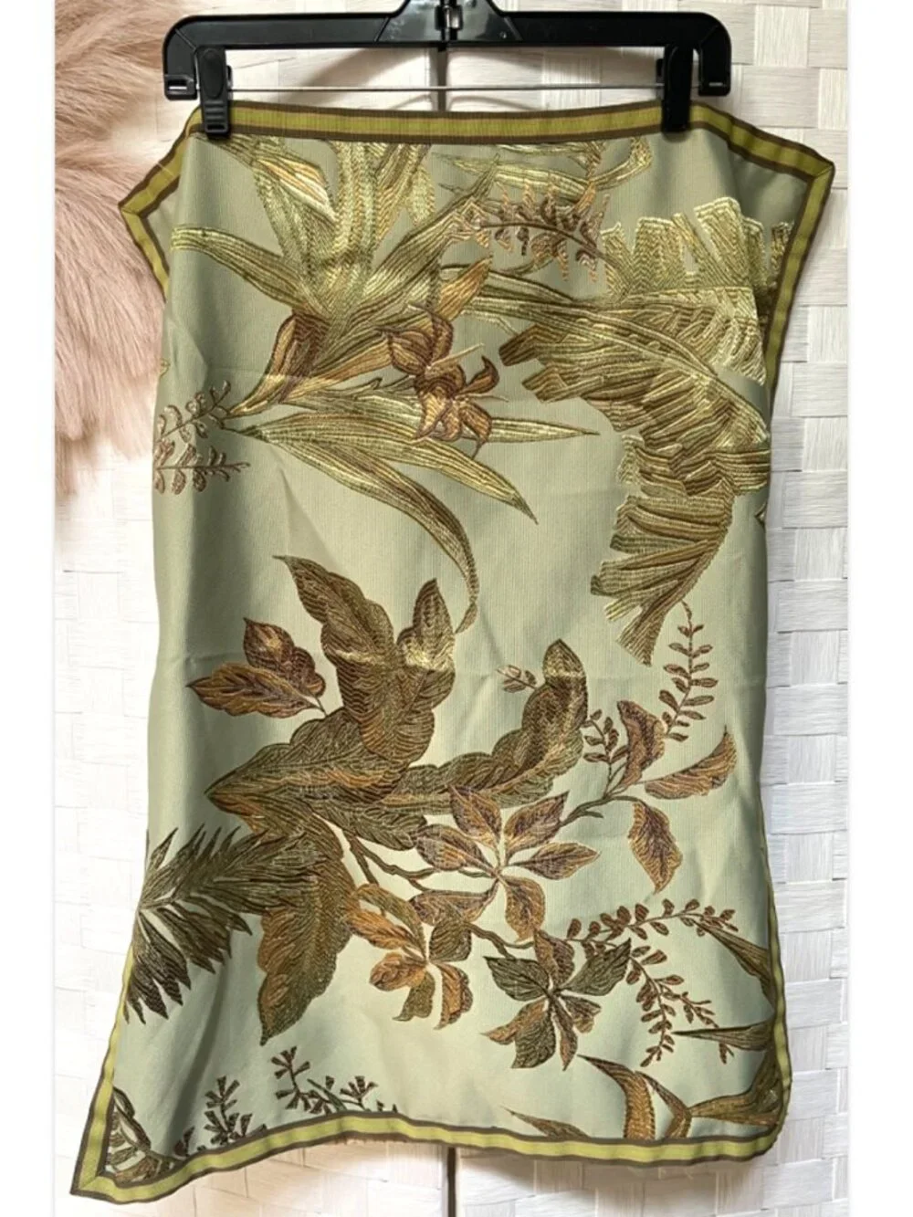 PAIR of Raymond Waites Pillow Shams (2) Green Tropical Floral Botanical Cotton